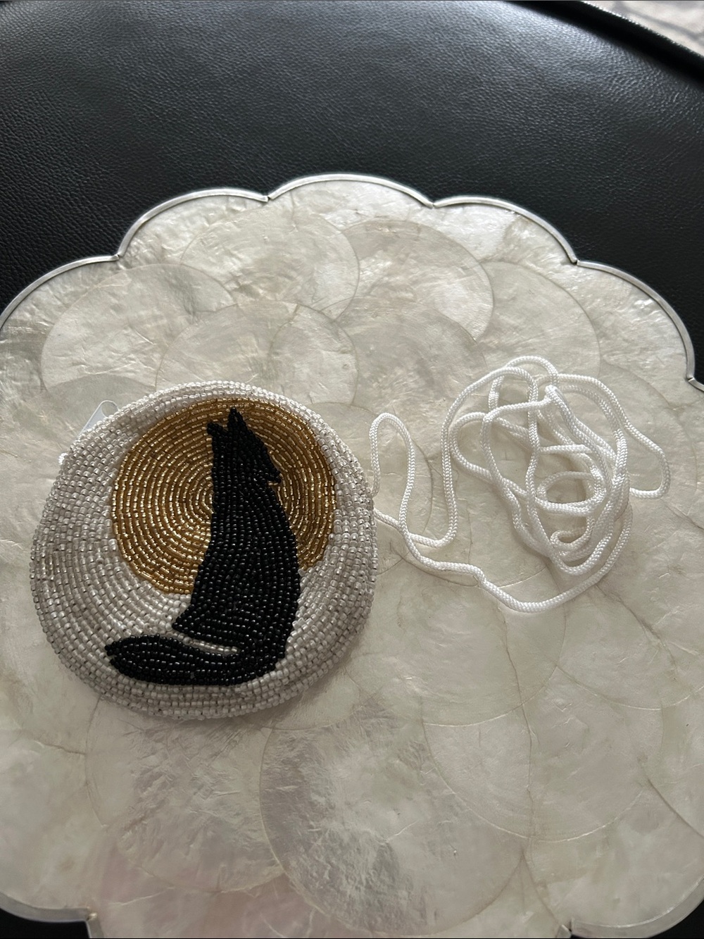 Beaded Black Wolf & Full Moon Coin 👛